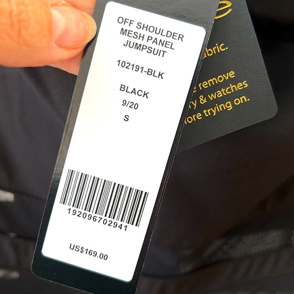 Bebe off shoulder mesh panel jumpsuit - Picture 5 of 8